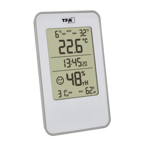 TFA Dostmann Thermo-/Hygrometer Digital - Typ: Thermo-/Hygrometer - Anwendungsbereich: Temperatur-/Feuchtemessung - Detailfarbe: Weiss