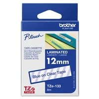 Brother Beschriftungsband TZE-133 Blau auf Transparent - Länge: 8 m - Schriftfarbe: Blau - Material: Kunststoff - Bandfarbe: Transparent - Materialeigenschaften: Laminiert - Breite: 12 mm
