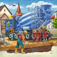 Ravensburger Puzzle Grosse Baufahrzeuge 3 x 49 Teile - Motiv: Fahrzeuge - Altersempfehlung ab: 5 Jahren - Tiefe: 3.7 cm - Breite: 27.5 cm - Effekte: Grosse Puzzleteile - Nachhaltigkeit: FSC®