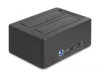 Delock Docking- und Klonstation USB-C – 2 x SATA HDD/SSD - Card Reader: SD - Datenanschluss Seite A: USB 3.0 - Stromversorgung: Externes Netzteil - Detailfarbe: Schwarz - Speicherschnittstelle: SATA III (6Gb/s) - Festplatten Formfaktor: 3.5 - 2.5