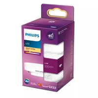 Philips LED GX53 500 lm WW ND Warmweiss (WW) - Energieeffizienzklasse EnEV 2020: F - Lampensockel: GX53 - Farbtemperatur Kelvin: 2700 K - Gesamtleistung: 5.5 W - Dimmbar: nicht dimmbar - Zusätzliche Ausstattung: EyeComfort