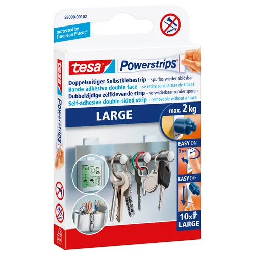 TESA Powerstrips Large 10 Stück 580000010 ablösbar, Belastbarkeit 2kg