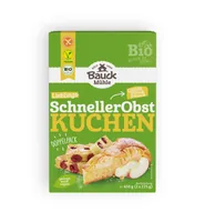 Bauck Mühle Backmischung Schneller Obstkuchen 450 g - Nährwertangabe pro: 100 g - Energiegehalt (in kj): 1587 KJ - Energiegehalt (in kcal): 374 Kcal - Fett: 0.5 g - Produkttyp: Kuchen - Davon gesättigte Fettsäuren: 0.2 g