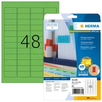HERMA Universal-Etiketten 4369, 45.7 x 21.2 mm, Grün, 960 Stück - Klebehaftung: Ablösbar - Drucker Kompatibilität: Laser - Inkjet - Anzahl Blatt: 20 × - Papierformat: A4 - Anzahl Etiketten: 960 - Etikettengrösse: 45.7 x 21.2 mm