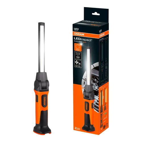 OSRAM LEDinspect SLIM MAX1000, 6000 K, Schwarz/Orange - Anwendungsbereich: Inspektion - Produkttyp: Handleuchte - Betriebsart: Akkubetrieb - Akkusystem: Akku fix verbaut - Zusätzliche Ausstattung: Keine - Detailfarbe: Orange - Schwarz