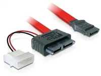 Delock Slim-SATA-Kabel rot, Molex Strom, 30 cm - Datenanschluss Seite A: Slim-SATA - Datenanschluss Seite B: SATA - Detailfarbe: Rot - Anzahl Ausgänge: 1 × - Winkelstecker: Nein - Kabellänge: 30 cm