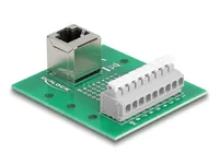 Delock RJ45 Buchse zu Terminalblock mit Drucktaster für Hutschiene gewinkelt