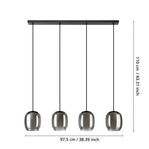 EGLO Leuchten Pendelleuchte CIAMPINO schwarz exkl. E27 4x28W - Betriebsart: Netzbetrieb - Lampensockel: E27 - Farbtemperatur Kelvin: Je nach Leuchtmittel - Gesamtleistung: 112 W - Farbwiedergabeindex CRI: 0 - Dimmbar: nicht dimmbar