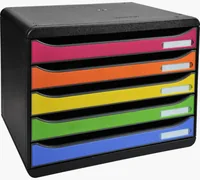 Exacompta Schubladenbox Big Box Plus  Quer, Mehrfarbig - Detailfarbe: Mehrfarbig - Material: Polystyrol (PS) - Anzahl Schubladen: 5