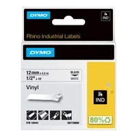 RHINO TAPE VINYL 12MM/5.5M BLACK ON WHITE