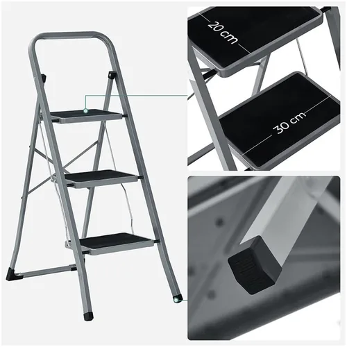 Songmics Trittleiter Grau-Schwarz - Anzahl Stufen: 3 × - Belastbarkeit: 150 kg - Höhe: 105 cm - 117 cm - Produkttyp: Anlegeleiter