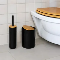 relaxdays Badezimmer-Set 7-teilig, Schwarz - Befestigung: Keine - Material: Kunststoff - Bambus - Farbe: Schwarz - Wandmontage: Nein