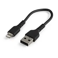 StarTech.com 15cm(6 in) Durable Black USB-A to Lightning Cable, Heavy Duty Rugged Aramid Fiber USB Type A to Lightning Charger/Sync Power Cord, Apple MFi Certified iPad/iPhone 12 Pro Max - iPhone 7/8/11/11 Pro (RUSBLTMM15CMB)