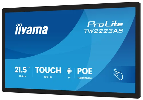 iiyama Touch Display ProLite TW2223AS-B3P Projiziert-kapazitiv - Energieeffizienzklasse: Keine - Detailfarbe: Schwarz - Bildschirmdiagonale in Zoll: 21.5  - Auflösung: 1920 x 1080 (Full HD) - Schnittstellen: 3.5 mm Klinke - Bluetooth - HDMI - RJ-45 (LAN) 