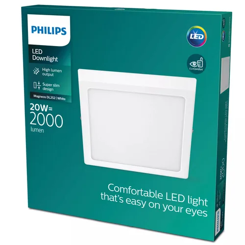 Philips LED Einbauspot SlimSurface DL252, 20W, 2700K, eckig, weiss - Produkttyp: Deckenleuchte - Protokoll: Keine - Smart Home: Nicht kompatibel - Dimmbar: nicht dimmbar - Anwendungsbereich: Indoor - Betriebsart: Netzbetrieb