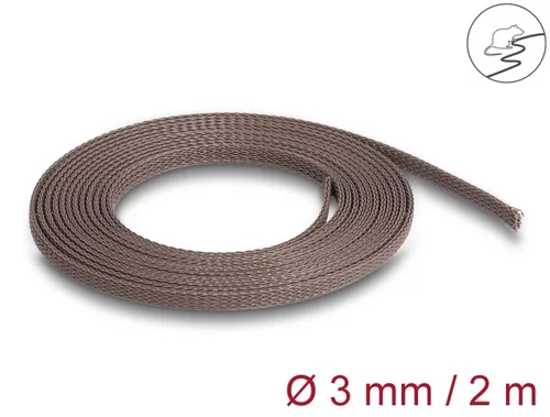 Delock Geflechtschlauch nagerfest, 2 m x 3 mm Braun - Detailfarbe: Braun - Breite: 3 mm - Länge: 2 m - Produkttyp: Kabelschlauch - Ausstattung Kabelmanagement: Zuschneidbar - Wiederverwendbar - Elastisch - Verpackungseinheit: 1 Stück