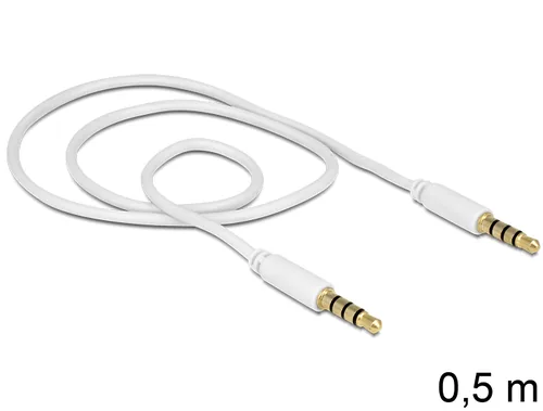 DELOCK Klinkekabel 3,5mm -> 3,5mm StSt 0.50m 4Pin weiß