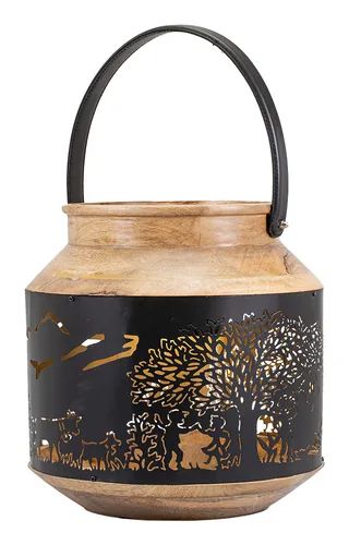 Kadastar Laterne Bergchilbi 31 cm, Braun/Schwarz - Detailfarbe: Braun - Schwarz - Höhe: 31 cm - Detailmaterial: Holz - Stahl - Grundmaterial: Holz - Metall