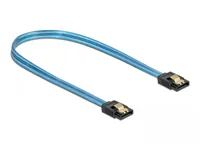 Delock SATA-Kabel UV Leuchteffekt blau 50 cm - Datenanschluss Seite A: SATA - Datenanschluss Seite B: SATA - Detailfarbe: Blau - Anzahl Ausgänge: 1 × - Winkelstecker: Nein - Kabellänge: 50 cm