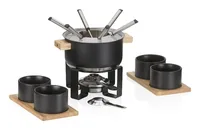 Kela Fleischfondue-Set Gunten 16 Teile, Schwarz - Anzahl Personen: 6 - Materialtyp: Metall - Material: Edelstahl - Betriebsart: Manueller Betrieb - Kompatible Kochfelder: Glaskeramik - Gas - Halogen - Elektro - Detailfarbe: Schwarz