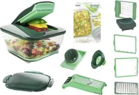 Genius Gemüseschneider Nicer Dicer Chef 15-teilig, Dunkelgrün - Anwendungszweck: Früchte  - Gemüse  - Detailfarbe: Dunkelgrün - Anzahl Teile: 15 Teile - Spülmaschinenfest: Nein - Set: Ja - Verarbeitungsart: Dicke Scheiben - Dünne Scheiben - Julienne - Rei
