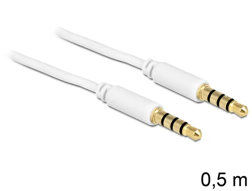 DELOCK Klinkekabel 3,5mm -> 3,5mm StSt 0.50m 4Pin weiß