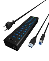 ICY BOX USB-Hub IB-AC6113 - Stromversorgung: USB - Anzahl Ports: 13 - Detailfarbe: Schwarz - USB Standard: 3.0/3.1/3.2 Gen 1 (5 Gbps) - USB Anschluss 2 (Endgerät): USB A - Powered USB - USB Anschluss 1 (Quelle): USB B