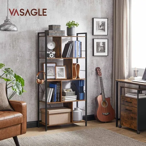VASAGLE Bücherregal Braun/Schwarz - Eigenschaften: Keine Eigenschaft - Zertifikate: Keine Zertifizierung - Breite: 74 cm - Höhe: 150 cm - Tiefe: 30 cm - Detailfarbe: Braun - Schwarz