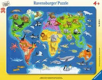 Kinderpuzzle Weltkarte mit Tieren (30 Teile, Rahmenpuzzle)