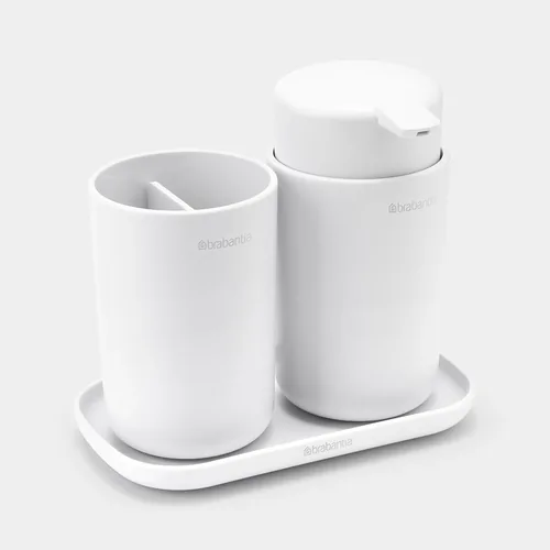 Brabantia Seifenspender-Set ReNew mit Zahnputzbecher und Schale Weiss - Wandmontage: Nein - USB-Schnittstelle: Nein - Sensor-Technik: Nein - Detailfarbe: Weiss - Fassungsvermögen: 250 ml
