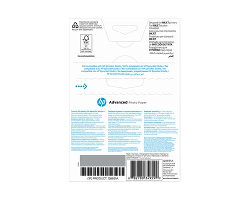 HP Advanced Glossy Photo Paper-25 sht/10 x 15 cm borderless Bianco Lucida