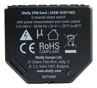 Shelly 2PM Gen4 WiFi-Switch Matter X2 - Produkttyp: Schaltaktoren - System-Kompatibilität: Amazon Alexa - Google Home - Samsung Smart Things - Protokoll: Bluetooth - WLAN - ZigBee - Systemkommunikation: Stand-Alone - Wireless - Detailfarbe: Schwarz