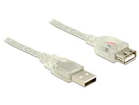 Delock USB 2.0-Verlängerungskabel  USB A - USB A 1 m - Kabeltyp: Verlängerungskabel - Detailfarbe: Transparent - USB Standard: 2.0 (480 Mbps) - Länge: 1 m - USB Anschluss 2 (Endgerät): USB A - Geschlecht Anschluss 2 (Endgerät): Female (Buchse)