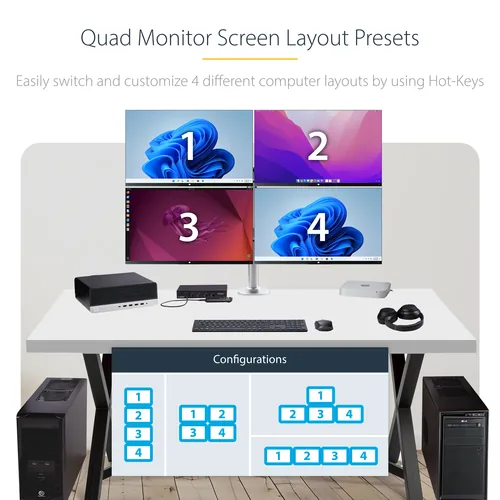 STARTECH.COM 4-Port KM Switch mit Maus-Roaming USB 3.0 Umschalter Tastatur und Maus Switch 3,5mm/USB Audio TAA Konform