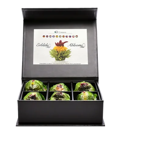 Creano Erblühtee grüner Tee fruity flavor 6er Magnetbox - Teesorte/Infusion: Grüntee - Zertifikate: Keine Zertifizierung - Packungsgrösse: 6 Stück - Fairtrade: Nein - Teeform: Erblühtee - Bio: Nein
