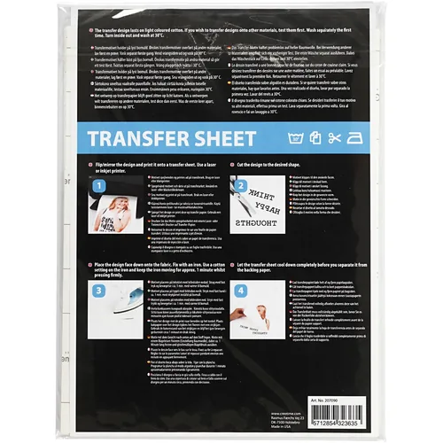 Creativ Company Aufbügelfolie 21.5 x 28 cm bedruckbar - Geeignet für Drucker: Inkjet - Detailfarbe: Weiss - Aussenanwendung: Nein - Selbstklebend: Nein - Folien Effekt: Keine - Format: A4
