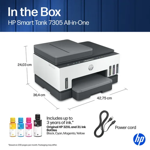 HP Smart Tank 7305 All-in-One Printer Thermal inkjet A4 4800 x 1200 DPI 15 ppm Wi-Fi