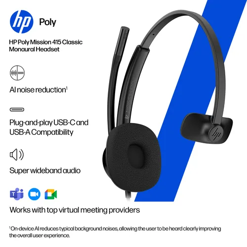 HP Poly POLY MISSION 415 USB HS CL WW Kopfhörer Kopfband Büro/Callcenter Schwarz
