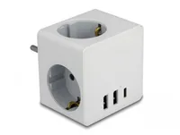 Delock Steckdosenwürfel 3-fach mit Kindersicherung und USB Ladegerät weiß