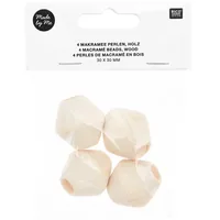 Rico Design Holzperlen Makramee Nature, 4 Stück - Packungsgrösse: 4 Stück - Durchmesser: 30 mm - Detailfarbe: Nature - Perlenart: Holzperlen