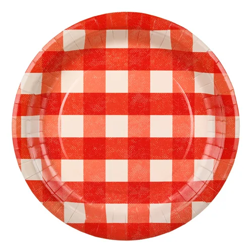 Partydeco Einwegteller Grill kariert 6 Stück - Produkttyp: Einwegteller - Materialtyp: Papier - Material: Papier - Detailfarbe: Rot