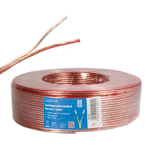 Logilink Lautsprecherkabel, 2x0.75 mm2, 50 m transparent