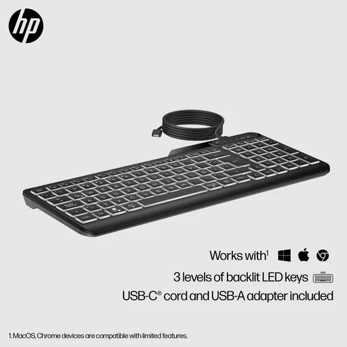 HP 400 Backlit Wired Keyboard clavier Maison USB Noir