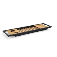Zeller Present Badewannenablage 70 x 20x 3.5 cm, Nature/Schwarz - Befestigung: Keine - Detailfarbe: Nature - Schwarz - Wandmontage: Nein - Utensilienhalter Typ: Badewannenablage - Detailmaterial: Mitteldichte Holzfaserplatte (MDF) - Bambus - Grundmaterial
