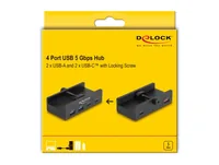 Delock Externer USB-Hub 5 Gbps - Stromversorgung: USB-C - Anzahl Ports: 4 - Detailfarbe: Schwarz - USB Standard: 3.0/3.1/3.2 Gen 1 (5 Gbps) - USB Anschluss 2 (Endgerät): USB-A - USB-C - USB Anschluss 1 (Quelle): USB-A