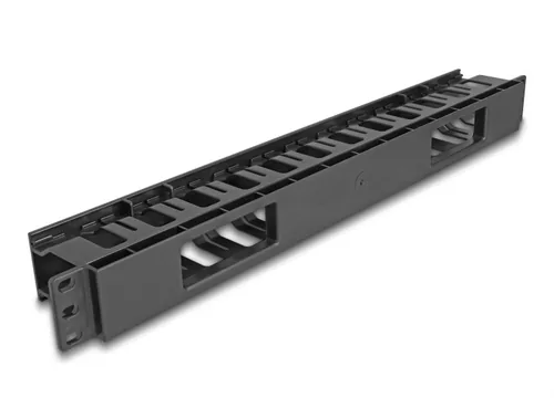 DeLOCK 19″ Cable Management Routing Panel with 2 openings 1U black plastic