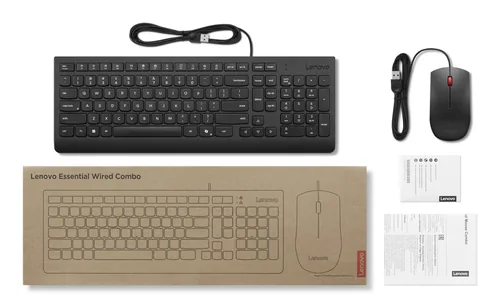 Lenovo Essential Wired Combo Black US Euro clavier Souris incluse Universel USB Noir