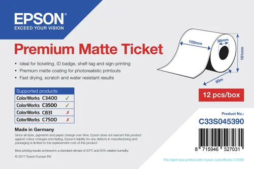 EPSON Premium Matte Ticket 102mmx50m Continuous Roll