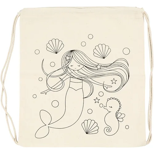 Creativ Company Turnbeutel 37 x 41 cm, Natur, Meerjungfrau, 1 Stk. - Material: Baumwolle - Detailfarbe: Nature - Textil-Art: Turnbeutel