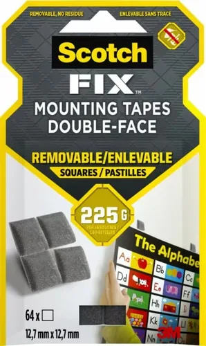 Scotch Montagequadrate Scotch-Fix, 12.7 mm x 12.7 mm, Grau - Breite: 12.7 mm - Länge: 0.0127 m - Verpackungseinheit: 1 Stück - Detailfarbe: Grau - Klebehaftung: Stark haftend - Art: Montagestreifen